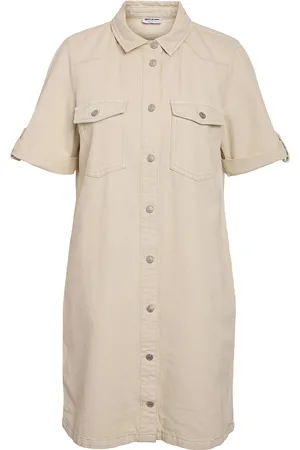 Noisy May Nmnew Signe S/S Denim Dress Clr Noos Beige