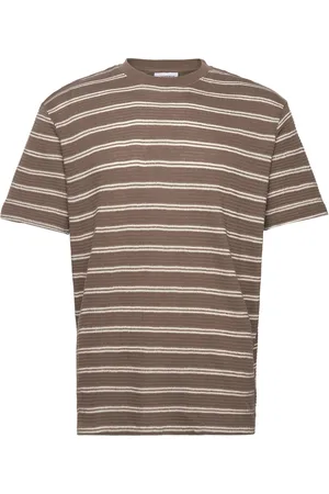Lindbergh Striped Structured O-Neck Tee S/S Brown