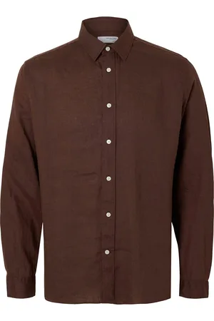 SELECTED Slhregkylian Mix Ls Shirt Brown