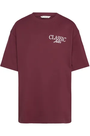 MANGO Printed Cotton-Blend T-Shirt Burgundy
