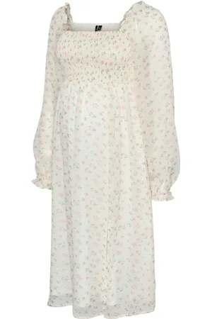 VERO MODA Vmmsmilla Ls Calf Smock Dress Wvn Ga White