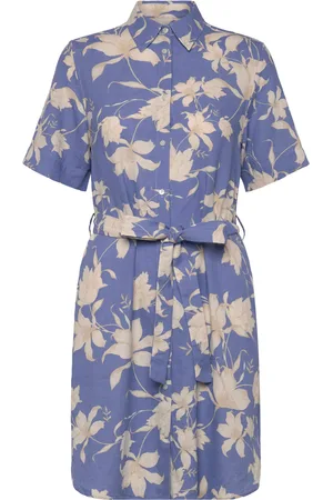 GANT Reg Linen Floral Print Shirt Dress Blue