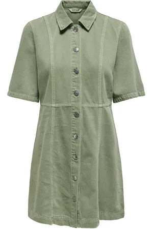 ONLY Onlsilla 2/4 Short Button Dress Cc Pnt Green