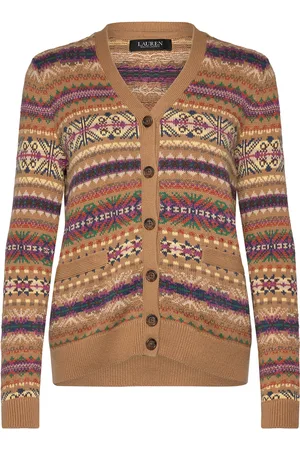 Ralph Lauren Fair Isle Cotton-Linen V-Neck Cardigan Brown