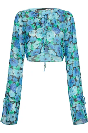 ROTATE Chiffon Cropped Blouse Blue
