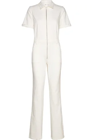MANGO Denim Zipper Jumpsuit White