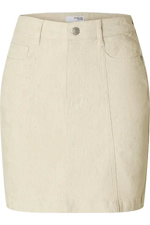 SELECTED Slfuna Hw Short Denim Skirt Cream