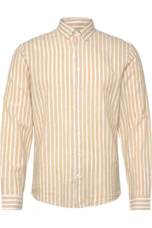 Lindbergh Wide Striped Cotton/Linen Shirt L/S Beige