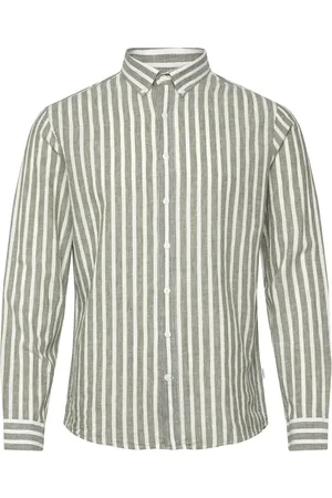Lindbergh Wide Striped Cotton/Linen Shirt L/S Khaki