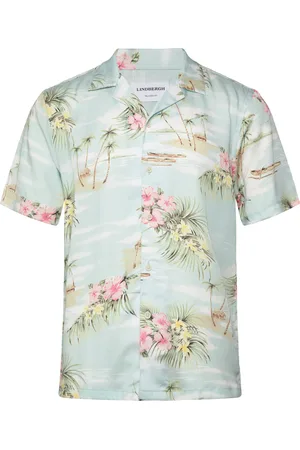 Lindbergh Aop Viscose Resort Collar S/S Blue