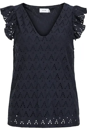 VILA Viamalina V-Neck C/S Top/Pb Navy