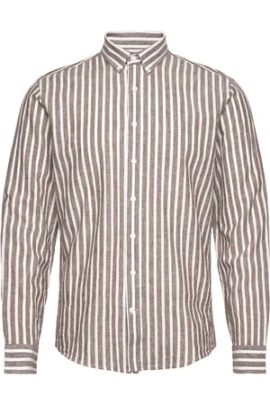 Lindbergh Wide Striped Cotton/Linen Shirt L/S Beige