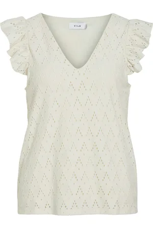 VILA Viamalina V-Neck C/S Top/Pb Cream
