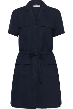 Tommy Hilfiger Textured Linen S/S Short Dress Navy