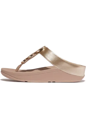 FitFlop Halo Bead-Circle Metallic Toe-Post Sandals Beige