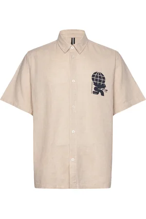 Fat Moose Ian Cotton Linen Shirt Ss Beige