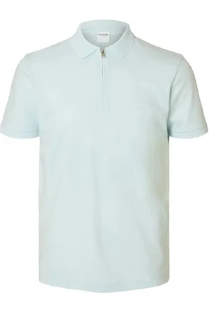 SELECTED Slhfave Zip Ss Polo Noos Blue
