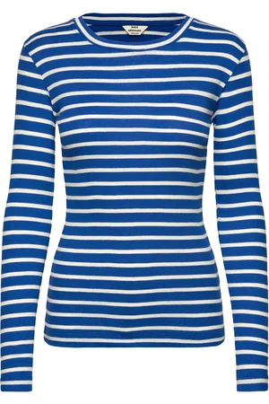 Mads Norgaard 2X2 Cotton Stripe Tuba Tee Ls Blue