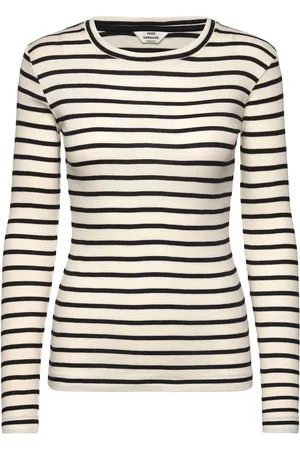Mads Norgaard 2X2 Cotton Stripe Tuba Tee Ls White