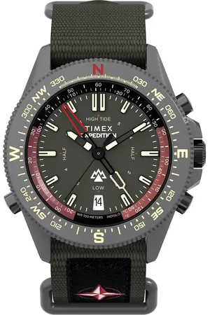 Timex Expedition Tide-Temp-Compass Gunmetal Case Green Dial Fabric Strap Grey