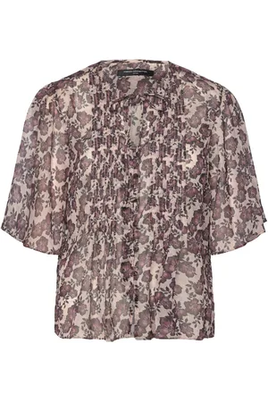 French Connection Elyse Hallie Crinkle Ss Top Brown