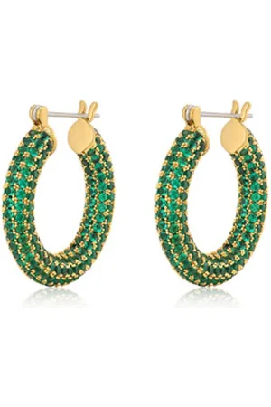 Luv AJ Pave Baby Amalfi Hoops- Green Emerald- Gold Green