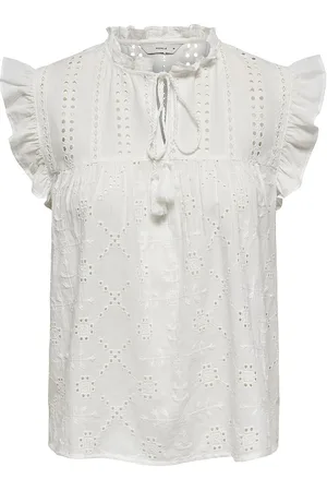 ONLY Onlreva Life S/L Emb Top Wvn Noos White