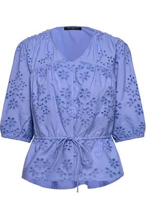 French Connection Cambria Cotton Ss Broderie Top Blue