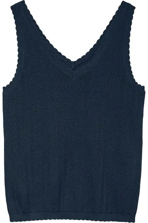 VERO MODA Vmluxlight Pointelle Sl V-Neck Top Navy