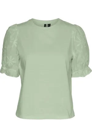 VERO MODA Vmsenna Ss Emb Sleeve Top Jrs Green