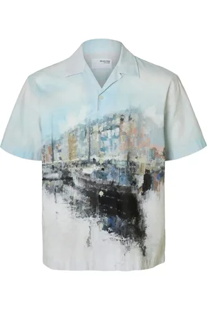SELECTED Slhrlxcarl Aop Ss Shirt Blue