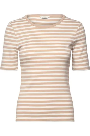 GANT Slim Striped 1X1 Ribbed Ss T-Shirt Cream