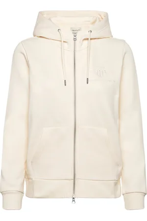 GANT Reg Tonal Shield Zip Hoodie Cream