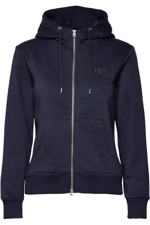 GANT Reg Tonal Shield Zip Hoodie Navy