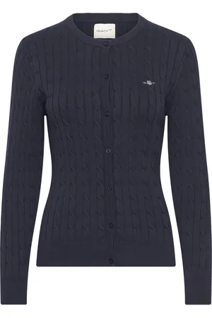 GANT Stretch Cotton Cable Cardigan Navy