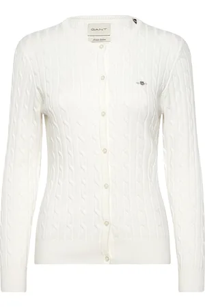 GANT Stretch Cotton Cable Cardigan White