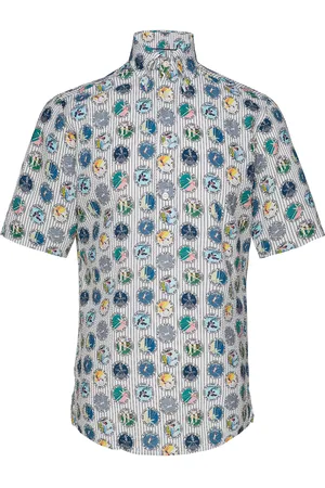 Eton Tennis Print Seersucker Short Sleeve Popover Shirt Patterned