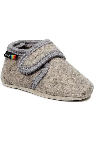 Melton Wool Slippers With Velcro Purple