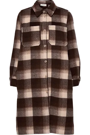 Norr Helia Long Check Shirt Brown