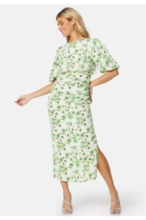 BUBBLEROOM Puff Sleeve Bow Midi Dress 46
