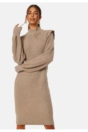 Object Malena L/S Ruffle Knit Dress S
