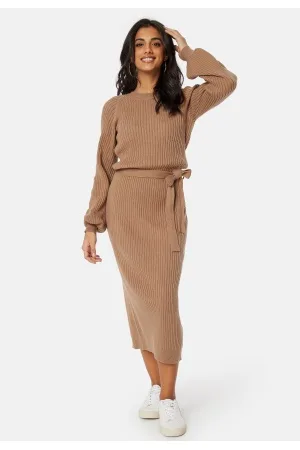 BUBBLEROOM Round Neck Rib Knitted Midi Dress XS