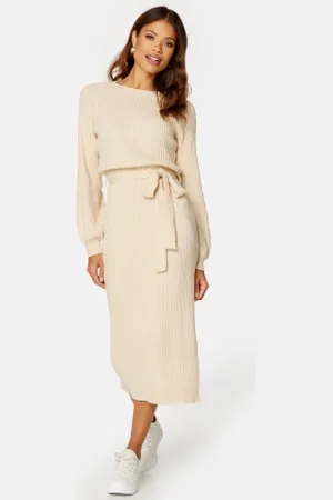 BUBBLEROOM Round Neck Rib Knitted Midi Dress M