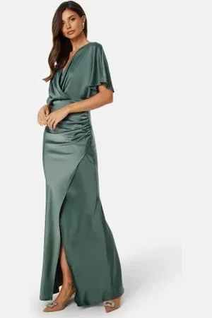 BUBBLEROOM Wrap Satin Gown Green 34