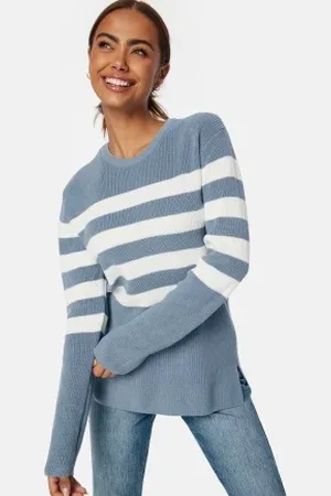 Happy Holly Striped O-neck Knitted Sweater Blue/Striped 32/34