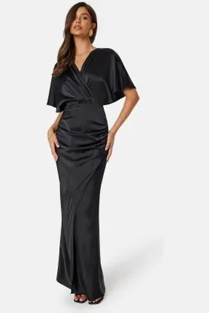 BUBBLEROOM Wrap Satin Gown Black 34