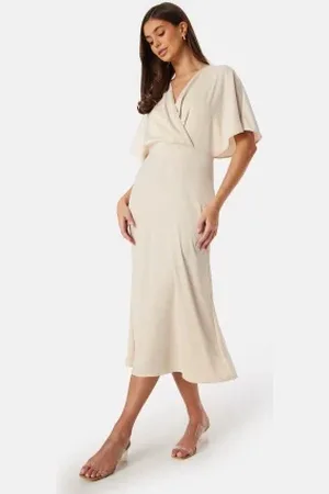 BUBBLEROOM Wrap Satin Midi Dress 46