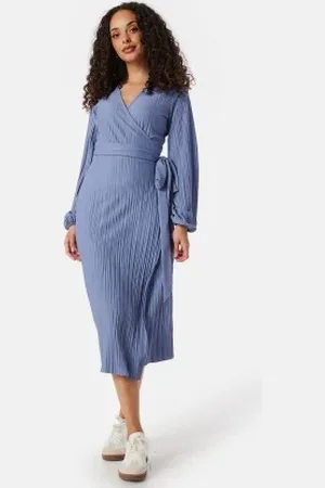 BUBBLEROOM Pleated Wrap Midi Dress XS
