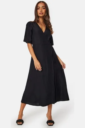 BUBBLEROOM Linen Blend Wrap Dress XS