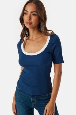 BUBBLEROOM Contrast Rib Short Sleeve Top XL
